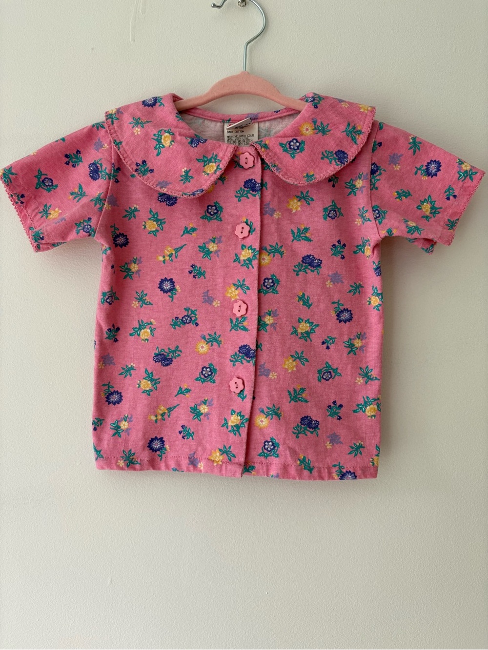 McDonald's Pink Floral Button-Front Kids Shirt with Peter Pan Collar
